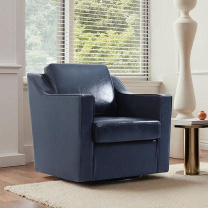 UIXE Faux Leather Swivel Accent Chair Set of 2, Upholstered Arm Chair for Living Room, Modern Club Armchair Comfy Single Sofa Bedroom Reading Seat with Lumbar Pillow - Navy Blue
