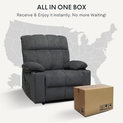 FLEXISPOT XL5 Dual OKIN Motor Power Lift Recliner Chair for Elderly, Lay Flat Electric Recliner with Massage & Heat, USB Ports, Fabric Reclining Sofa for Living Room Bedroom, Grey