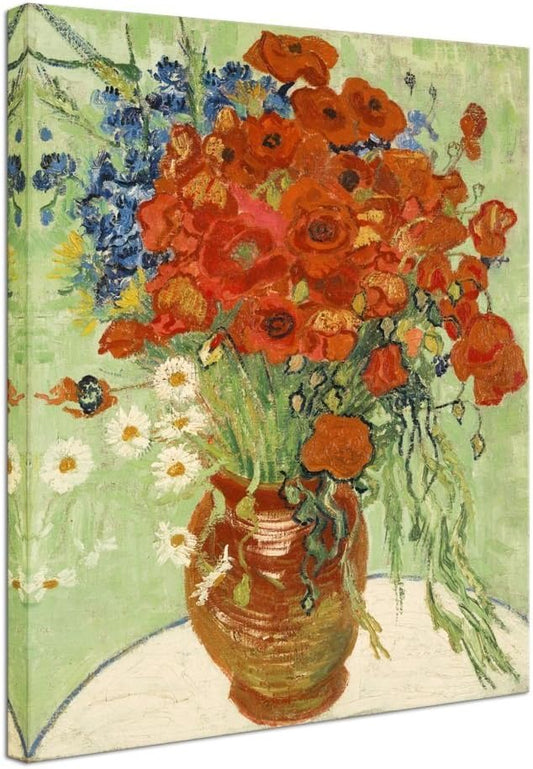 Wieco Art Abstract HD Red Poppies and Daisies Canvas Prints Wall Art of Van Gogh Famous Floral Oil Paintings Reproduction Classic Flowers Pictures Artwork on for Home Office Decorations Wall Decor