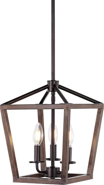 JONATHAN Y JYL1321A Pagoda 10" 3-Light Iron Farmhouse Industrial Lantern LED Pendant, Rustic, Bohemian, Coastal, for Dining Room, Kitchen, Living Room, Oil Rubbed Bronze/Faux Wood