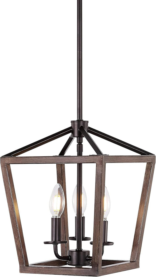 JONATHAN Y JYL1321A Pagoda 10" 3-Light Iron Farmhouse Industrial Lantern LED Pendant, Rustic, Bohemian, Coastal, for Dining Room, Kitchen, Living Room, Oil Rubbed Bronze/Faux Wood