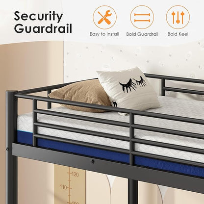 SDHYL Twin Over Twin Bunk Bed with Two Mattresses, All-in-One Metal Bunk Bed Set for Adults, Heavy Duty Sturdy Frame, 6 Inch Twin Memory Foam Mattresses Included, Idea for Dorms & Small Rooms