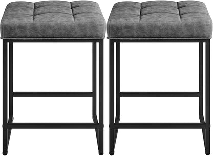 Yaheetech Bar Stools Set of 2, 24 Inch Counter Height Bar Stools Set, Backless Kitchen Island Stools, Faux Leather Stools for Kitchen Counter, Grey