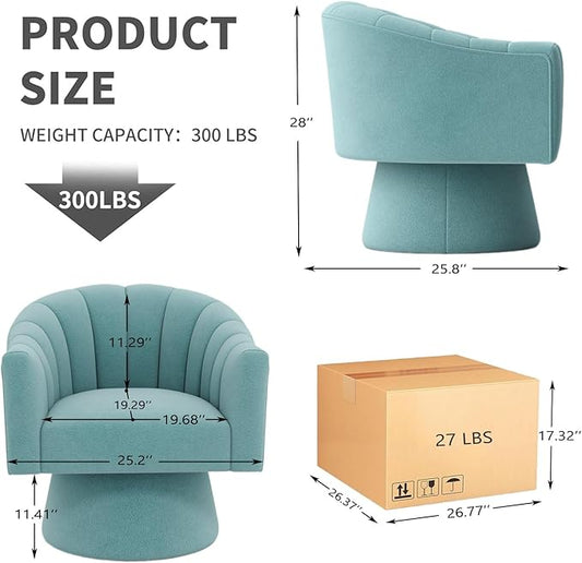 Swivel Accent Chair,Upholstered Velvet 360° Swivel Barrel Chair for Living Room Overstuffed Bouncle Reading Chair Round Armchair for Bedroom,Vanity,Office(Blue)