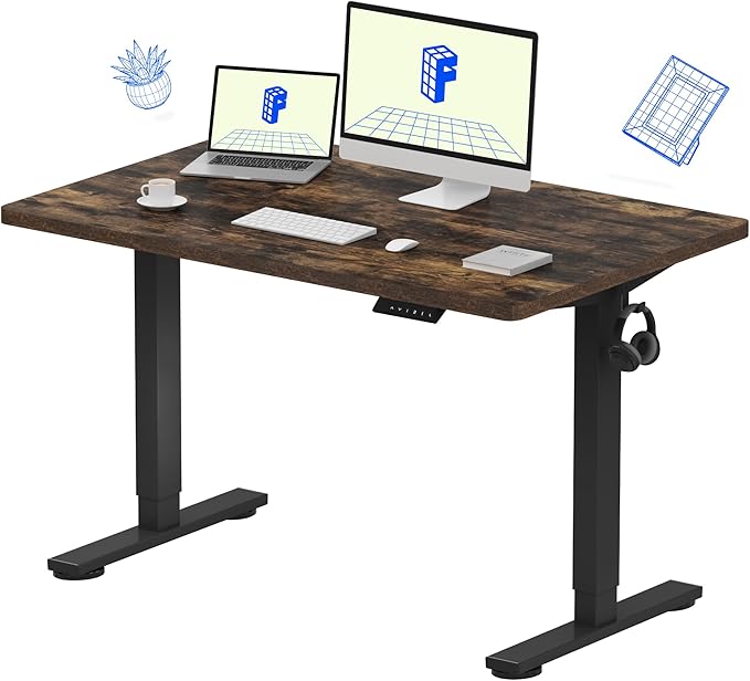 FLEXISPOT Electric Height Adjustable Standing Desk Heavy Duty Steel Stand Up Desk Frame w/Memory Controller (Black Frame + 48 in Rustic Top 2 Packages, 2 Packages)