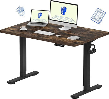 FLEXISPOT Electric Height Adjustable Standing Desk Heavy Duty Steel Stand Up Desk Frame w/Memory Controller (Black Frame + 48 in Rustic Top 2 Packages, 2 Packages)