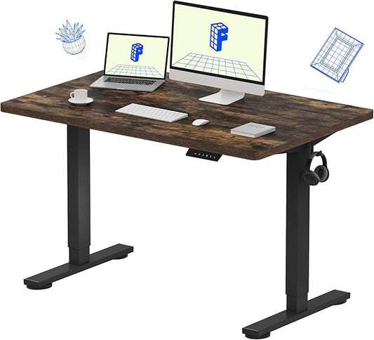 FLEXISPOT Electric Height Adjustable Standing Desk Heavy Duty Steel Stand Up Desk Frame w/Memory Controller (Black Frame + 48 in Rustic Top 2 Packages, 2 Packages)