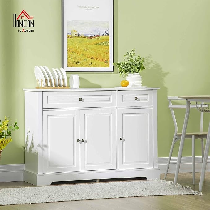HOMCOM Sideboard Buffet Cabinet, Modern Accent Cabinet with 2 Drawers and Adjustable Shelves for Kitchen, Entryway, White