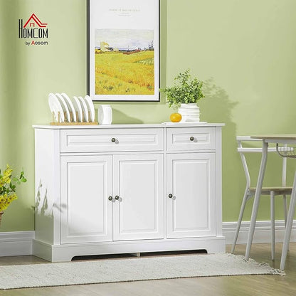 HOMCOM Sideboard Buffet Cabinet, Modern Accent Cabinet with 2 Drawers and Adjustable Shelves for Kitchen, Entryway, White
