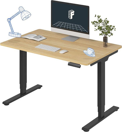 FLEXISPOT E6 3 Stages Dual Motor Electric Standing Desk 48x30 Inch Whole-Piece Board Height Adjustable Electric Sit Stand Desk(Black Frame + Maple Desktop, 2 Packages)