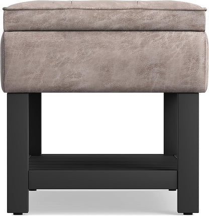 SIMPLIHOME Cosmopolitan 44 inch Wide Transitional Rectangle Storage Ottoman Bench with Open Bottom in Distressed Grey Taupe Vegan Faux Leather, Assembled for the Living Room and Bedroom