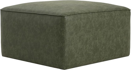 Christopher Knight Home Ellis Faux Leather Ottoman Footstool, Square Pouf Poufee Footrest Ottoman Large Seat, Modern Side Table for Living Room Bedroom Home Decor Gifts, Green