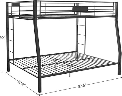 DOONREXS Industrial Style Heavy Duty Metal Queen Bunk Bed, Full XL Over Queen Size with Ladders and Guard Rail, Easy Assembly