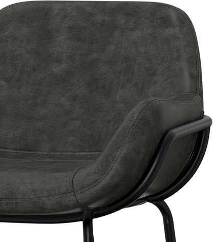 SIMPLIHOME Mira Bar Stools (Set of 2) - 30 inch Seat Height Upholstered Metal Bar Chairs in Distressed Slate Grey Vegan Faux Leather, Contemporary Seating with Curved Cushioned Seat and Armrests
