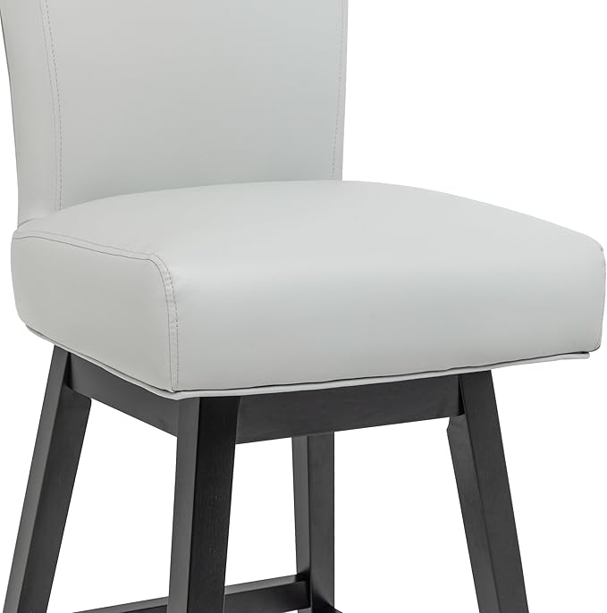 Bar Stool, PU Leather Barstool, 26 Inch Upholstered Counter Stools with 15.7" High Back and Footrest, Swivel Counter Height Barstools for Kitchen Island Home Bar Light Gray