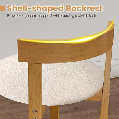 COSTWAY 24'' Counter Height Bar Stools Set of 2, Teddy Velvet Upholstered Bar Chairs with Backrests and Footrests, Wood High Barstools for Kitchen Island and Dining Room (Natural)