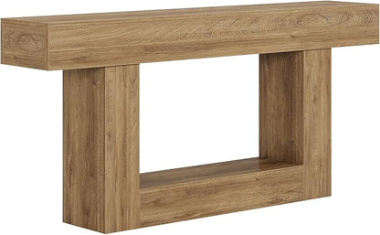 Tribesigns 63" Console Table, Farmhouse 2-Tier Entryway Table with U-Shaped Base, Narrow Long Wood Sofa Table Behind Couch Table for Living Room, Hallway, Foyer, Light Brown
