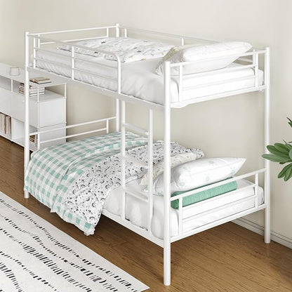 Bunk Bed,Twin Over Twin Bunk Beds for Kids Teens Adults,Heavy Duty Metal Slats Bed Frame with Ladders and Guardrail,400 lbs Capacity,No Spring Box Required,White
