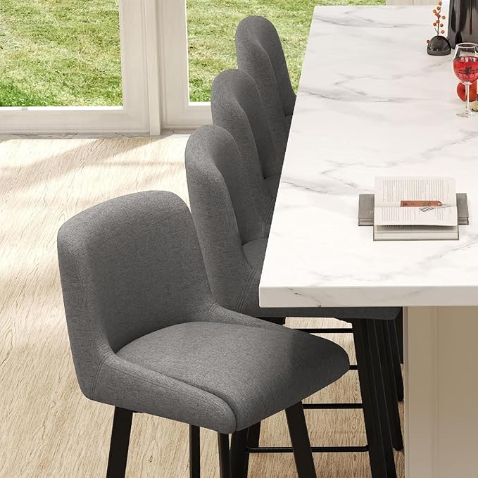 Swivel Bar Stools Set of 2, 30''H Upholstered Barstools with Backs, Modern Counter Height Bar Stool Chairs for Kitchen Island, Metal Legs, Fabric, Gray Counter Stools