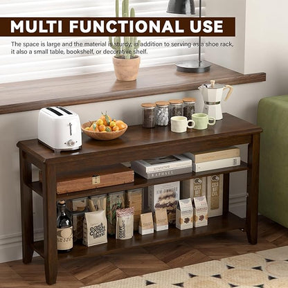 Shoe Bench Storage Rubberwood, Entryway Bench with 3-Tiers Height Adjustable, Shoe Rack Front Door Entrance Organizer for Hallway Living Room, Mudrooms, Walnut,23.6"