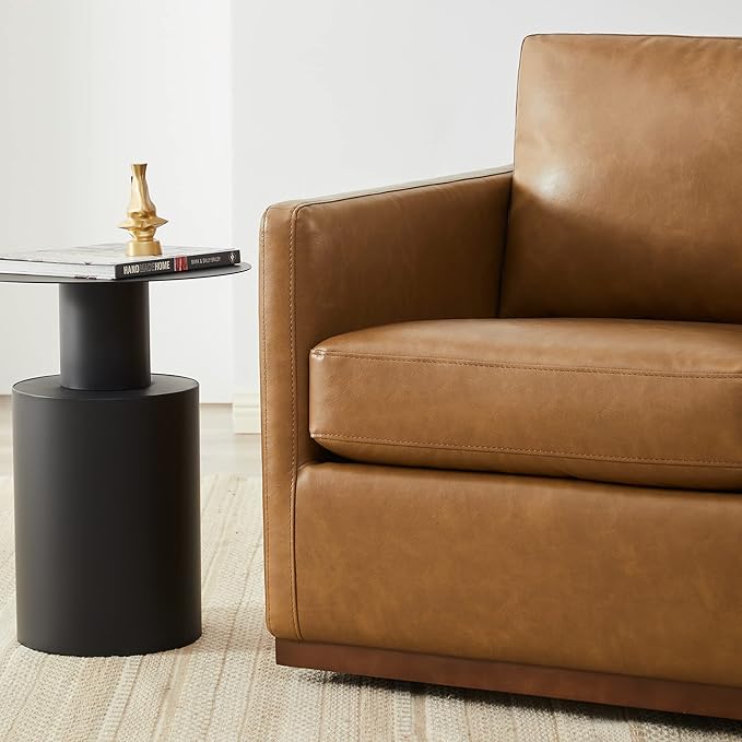 CHITA Swivel Accent Chair, Faux Leather FSC Certified Mid Century Modern Arm Chair for Living Room and Bedroom, Fully Assembled, Saddle Brown