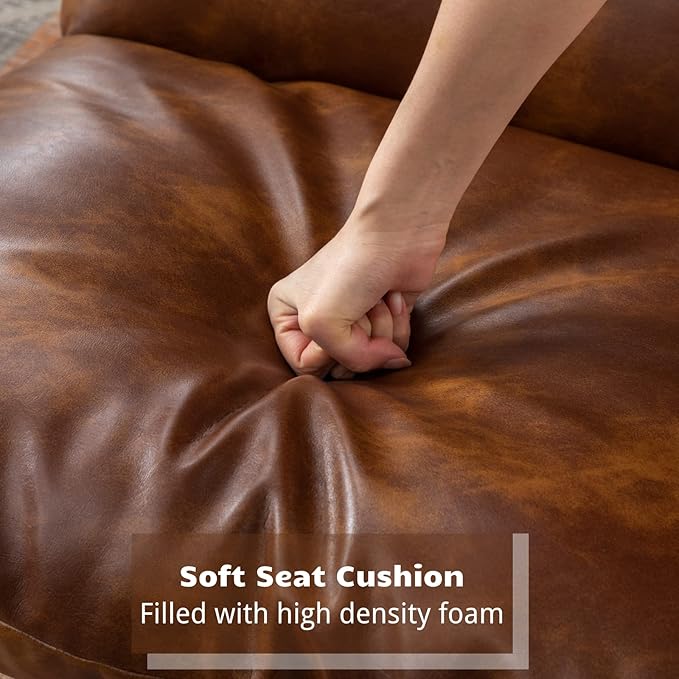 HEAH-YO Modern Accent Chairs Set of 2, PU Faux Leather Living Room Chairs with Removable Cushion and Solid Metal Frame, Comfy Reading Chairs for Bedroom, Brown