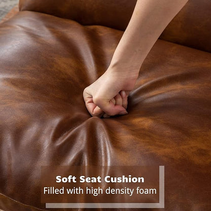 HEAH-YO Modern Accent Chairs Set of 2, PU Faux Leather Living Room Chairs with Removable Cushion and Solid Metal Frame, Comfy Reading Chairs for Bedroom, Brown