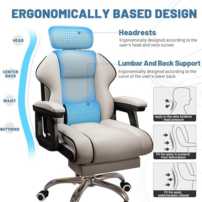 Executive Computer Chair Home Office Desk Chair,Adjustable Angle, Ergonomic Adjustable Height PU Leather Chairs with Cushions Armrest for Long Time Seating-High Office Chair with Footrest