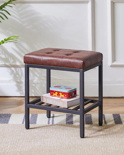 IBUYKE Rectangular Makeup Stool with Adjustable Feet and Storage Space, Footrest Chair, PU Vanity Seat, Multi-Use as Small Side Table or Ottoman, for Bedroom, Dark Brown WBD017Z