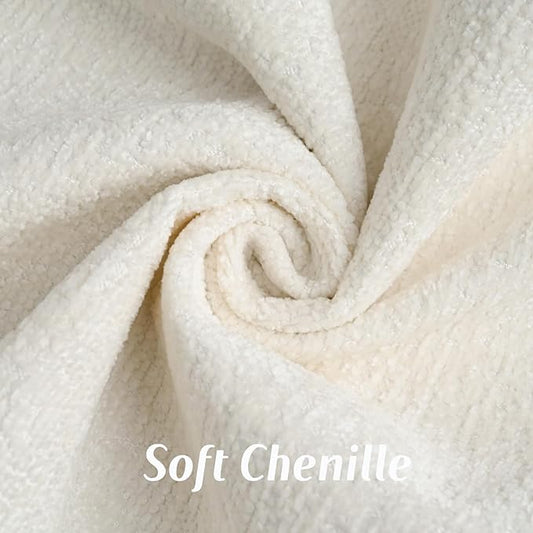 FUTEI Cream White Chenille Throw Pillow Covers 22x22 Inch Set of 2,Soft Cozy Bound Edge Design Cushion Case,Home Decor for Couch Bed Living Room