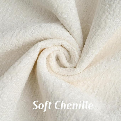 FUTEI Cream White Chenille Throw Pillow Covers 24x24 Inch Set of 2,Soft Cozy Bound Edge Design European Cushion Cover,Home Decor for Couch Bed Living Room