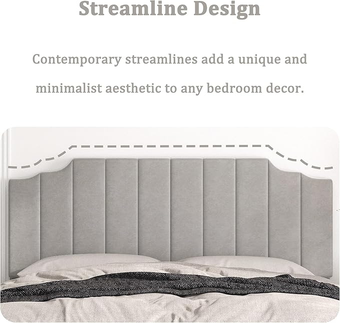 King Size Headboard Only, Velvet Wall Mounted Headboard King for Adjustable Bed Modern Upholstered Head Board Easy Assembly, Gray