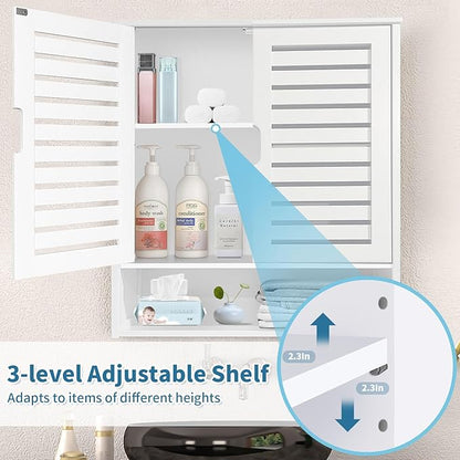 HYNAWIN White Organized Bathroom Storage Cabinet with Lattice Doors,Spacious Storage with Adjustable Shelves for Bathroom or Kitchen Essentials