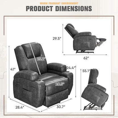 Flamaker Power Lift Recliner Chair Electric Lift Recliner for Elderly Power Lift Recliner Chair with Cup Holders Side Pockets for Living Room (Leathaire, Light Black)