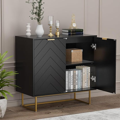 Scurrty 31.5" Black Sideboard Buffet Cabinet with Storage, Cabinet with Doors & Adjustable Shelf for Living Room & Kitchen