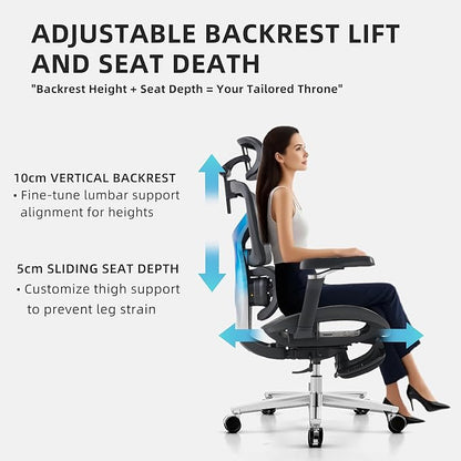 Ergonomic Home Office Desk Chair with Massage Lumbar Support，4D Headrest & 5D Armrests, Reclining Big and Tall 400LBS Mesh Chair with Footrest，Adjustable Back High and Seat Depth(Black)