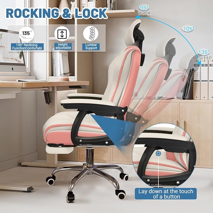 Executive Computer Chair Home Office Desk Chair,Adjustable Angle, Ergonomic Adjustable Height PU Leather Chairs with Cushions Armrest for Long Time Seating-High Office Chair with Footrest