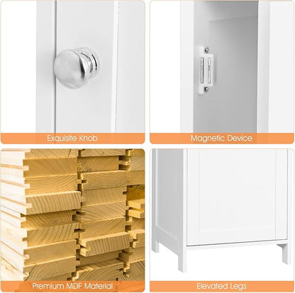 COSTWAY Bathroom Storage Cabinet, Freestanding Floor Cabinet with 3-Level Adjustable Shelves, Convenient Door & Knob, Narrow Tall Cabinet Organizer for Bathroom, Living Room, Kitchen (White)