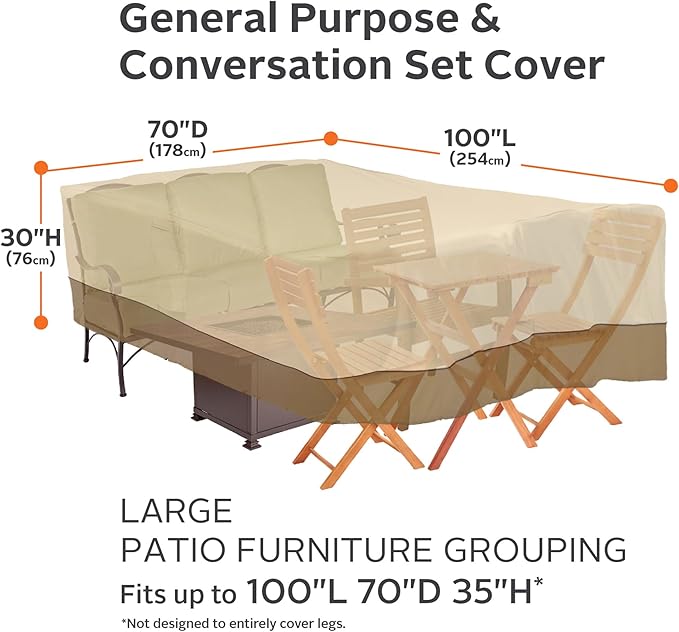 Classic Accessories 55-467-011501-00 Veranda 100" x 70" Rectangular Sectional Sofa/General Purpose, Pebble, Patio Bench Cover