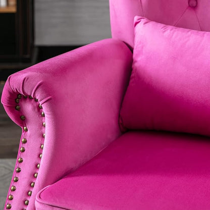 chairus Mid-Century Modern Accent Chair Comfy Tufted Single Sofa Chair Wingback Armchair with Pillow for Club, Living Room, Bedroom - Velvet, Rose