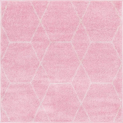 Unique Loom Trellis Frieze Collection Area Rug - Geometric (3' Square, Light Pink/ Ivory)