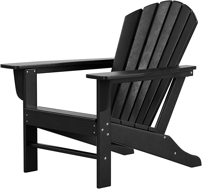 Costaelm Outdoor Adirondack Chair, HDPE Patio Chair, Weather Resistant Lawn Firepit Outside Chairs for Porch, Poolside, Garden, Backyard Deck, Black
