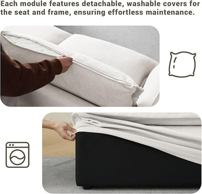 82” Modular Sectional Sofa, Comfy Down Fill Cloud Couch, Loveseat with Single Seater, Small Couch with Washable Cover, Sectional Couches for Living Room Small Apartments, Cream White