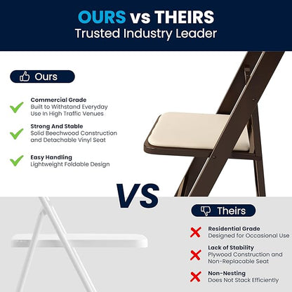 Flash Furniture HERCULES Series Fruitwood Wood Folding Chair with Vinyl Padded Seat