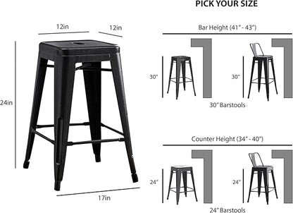 AC Pacific 24” Metal Backless Barstool Set of 2 – Country Rustic Style, Lightweight & Sturdy Build, Easy Assembly – Distressed Black Finish
