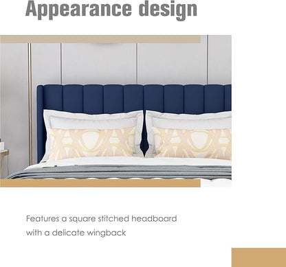 AGARTT Upholstered Platform Bed Frame Full Size with Headboard and Footboard/Wooden Slats Support/No Box Spring Needed/Easy Assembly,Blue Velvet
