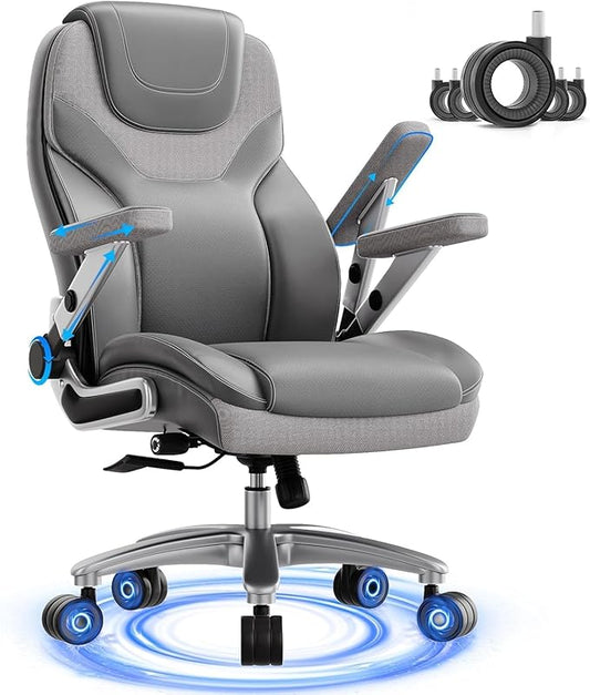 Big and Tall Office Chair with 5D Arms, 600lbs Fabric & PU Leather Heavy Duty Desk Chair, Adjustable Lumbar Support & Height, Tilt Function, High Back Ergonomic Executive Computer Chair