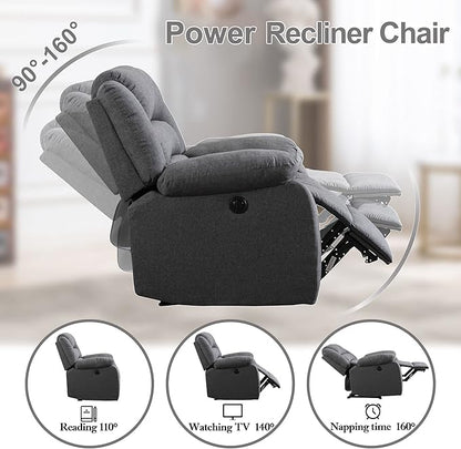 EBELLO Classic Power Recliner Chair, Oversized Electric Overstuffed Chair with Thicked Cushion and Back, Single Sofa with Comfortable Armchair, Gray, 2Pcs