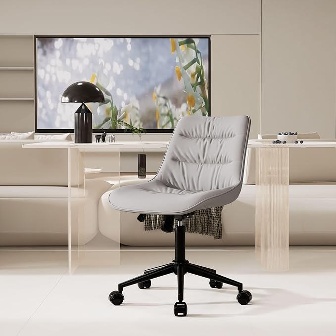 Rowill Leather Office Chair, Ergonomic Armless Desk Chair with Waterproof Cushion & Slient Wheels & SGS-Certified Class 3 Explosion-Proof Gas Lift, Ideal for Home Office, Study and Vanity(Grey)