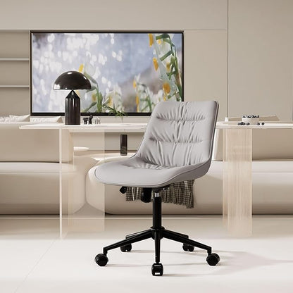 Rowill Leather Office Chair, Ergonomic Armless Desk Chair with Waterproof Cushion & Slient Wheels & SGS-Certified Class 3 Explosion-Proof Gas Lift, Ideal for Home Office, Study and Vanity(Grey)
